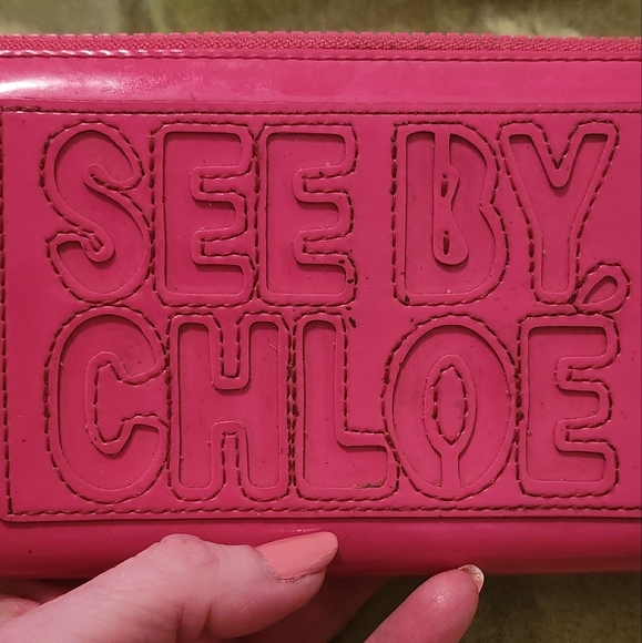 See By Chloe Patent Leather Long Zip Wallet Hot Pink 8" X 4.5" - Picture 8 of 15